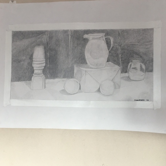 Graphite Still Life Drawing Glass Bottles Original - Picture 1 of 5